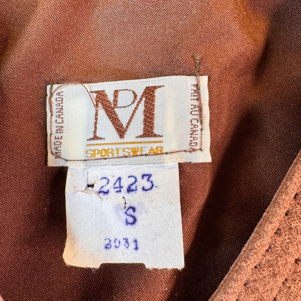Vintage DM Sportswear Leather Fringe Vest Small Union Made in Canada Brown - Picture 3 of 8